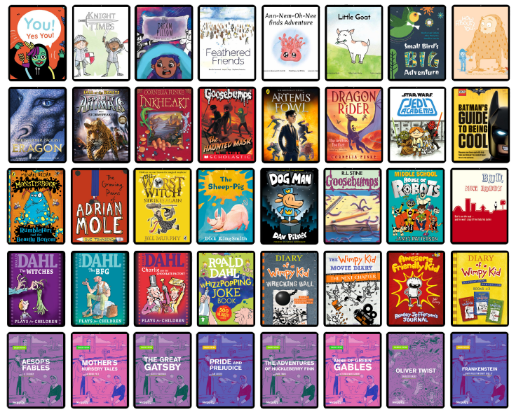 A grid of cover thumbnails showing 40 ebooks in the Snapplify Library collection across many subjects and genres