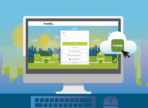 Animated GIF showing a cursor clicking a Sign in with Snapplify button