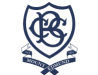 Crest-style shield logo with intertwined initials inside and ribbons beneath it, on a dark blue background (decorative emblem).