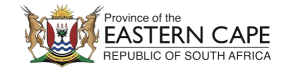 Logo for the Province of the Eastern Cape, Republic of South Africa, featuring a shield with waves and sun flanked by two antelopes or supporters.