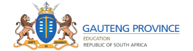 Gauteng Province Education logo with coat of arms and two lions.