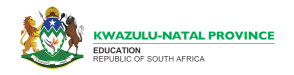 KwaZulu-Natal Province Education logo featuring the provincial coat of arms with the text 'KWAZULU-NATAL PROVINCE' and 'EDUCATION' (Republic of South Africa).