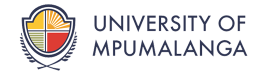 Logo of the University of Mpumalanga with a shield crest and the university name.