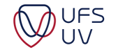 Logo featuring a blue intertwined loop forming a heart beside a red outline heart, with the text UFS UV to the right.